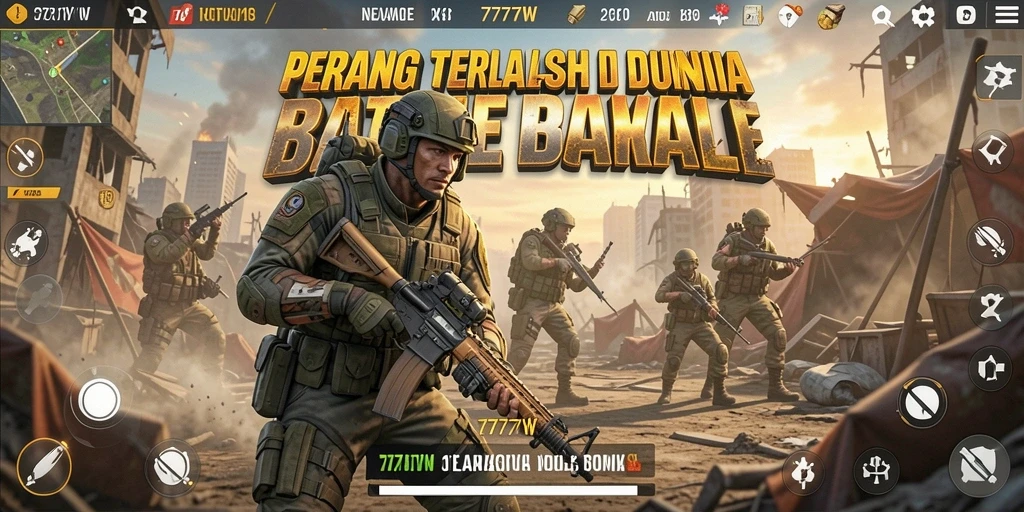 Tampilan aksi mendebarkan di arena Battle Royale 7777W.