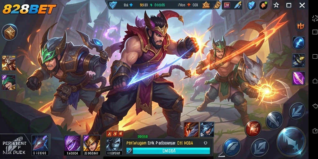 Tangkapan layar gameplay epik di dunia MOBA 828BET.