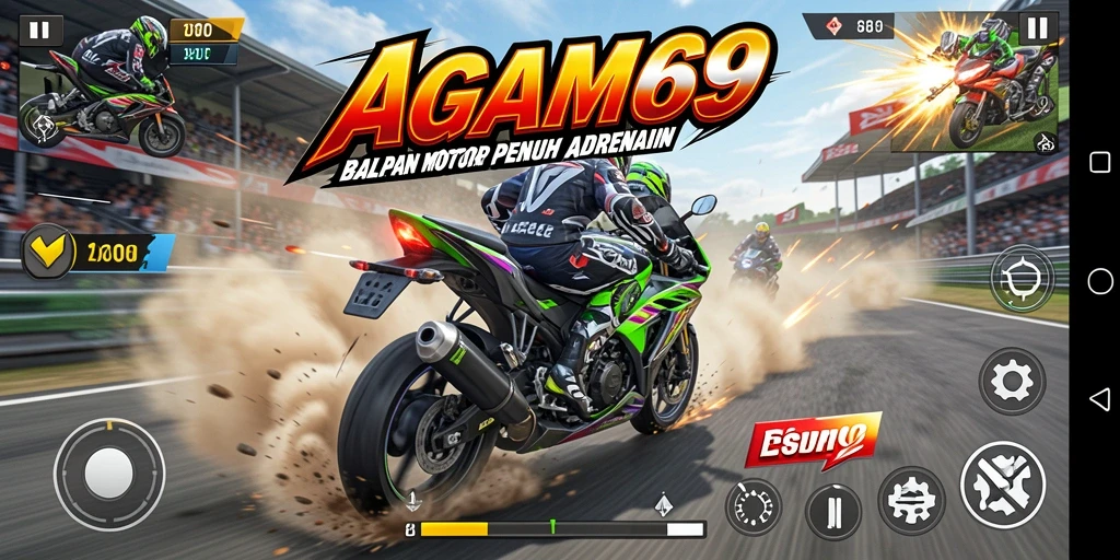 Screenshot AGAM69 menampilkan aksi balapan motor yang seru dan penuh kecepatan.