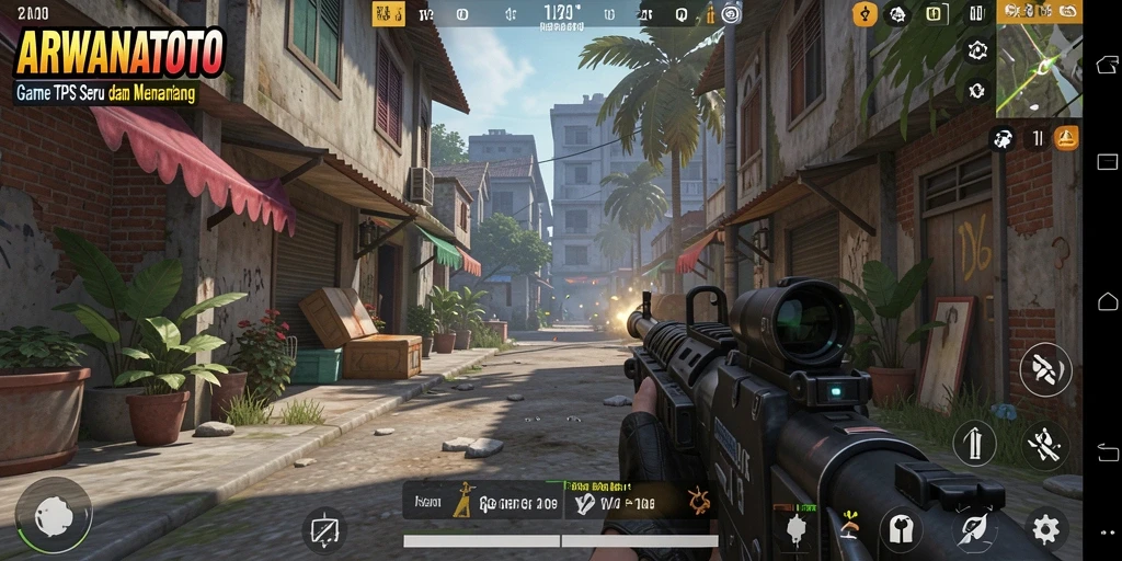 Gameplay seru ARWANATOTO dalam aksi tembak-menembak.