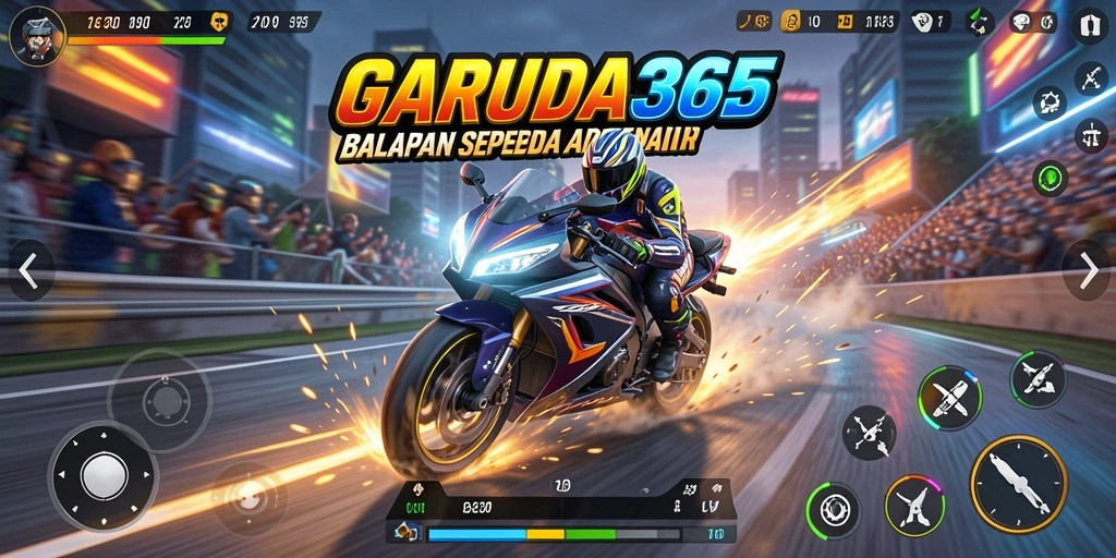 Tangkapan layar GARUDA365 menampilkan aksi balapan sepeda motor yang mendebarkan.