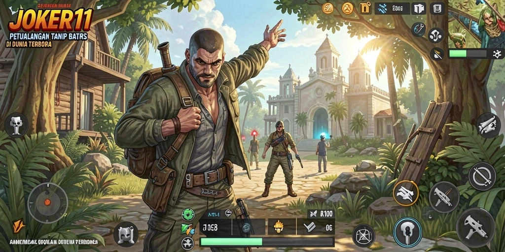 Screenshot gameplay JOKER11 menampilkan petualangan dalam dunia terbuka.