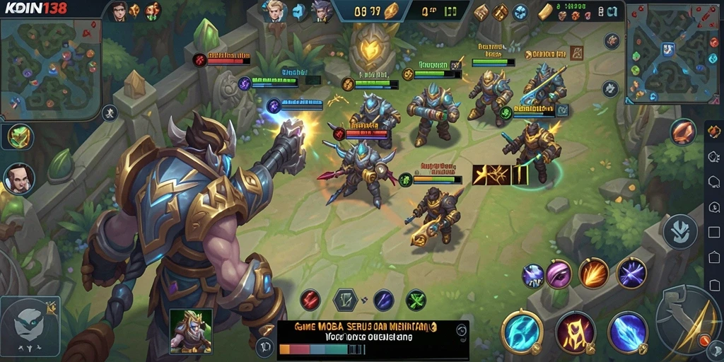 Screenshot gameplay KOIN138 menampilkan aksi seru pertempuran MOBA.
