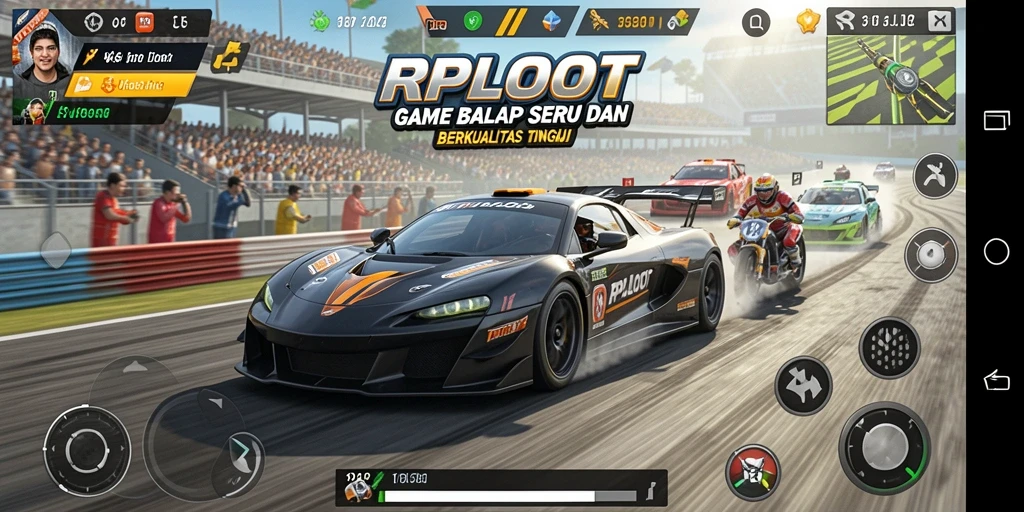 Screenshot utama RPLOOT menampilkan momen balapan yang mendebarkan.