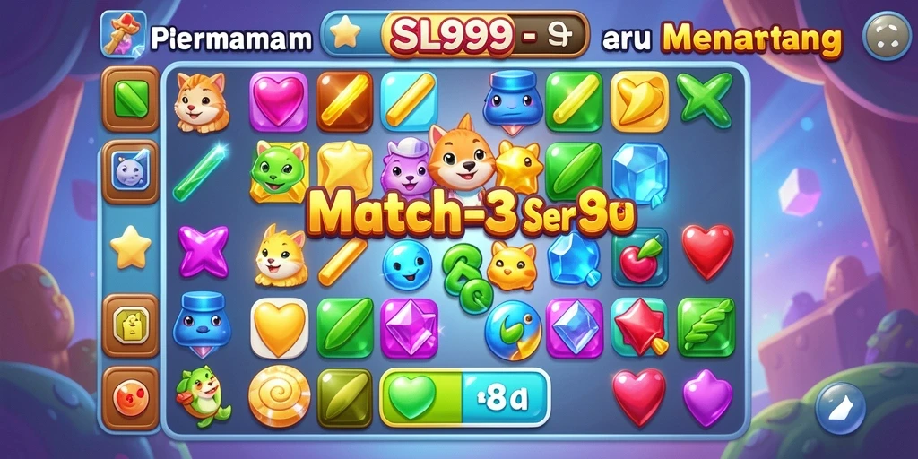 Screenshot gameplay SL999 yang menunjukkan permainan Match-3 yang menantang.