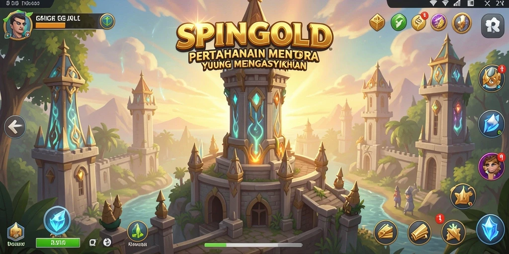 Tampilan menara dan serangan dalam gameplay SPINGOLD yang intens.